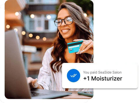 Happy Woman Paying online via card